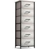 imageSorbus Fabric Dresser for Kids Bedroom  Chest of 6 Drawers Tall Storage Tower Clothing Organizer for Closet for Playroom for Nursery Steel Frame Fabric Bins  Wood Handle WhiteGreige