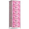 imageSorbus Fabric Dresser for Kids Bedroom  Chest of 6 Drawers Tall Storage Tower Clothing Organizer for Closet for Playroom for Nursery Steel Frame Fabric Bins  Wood Handle MultiPastelPink Tiedye