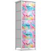 imageSorbus Fabric Dresser for Kids Bedroom  Chest of 6 Drawers Tall Storage Tower Clothing Organizer for Closet for Playroom for Nursery Steel Frame Fabric Bins  Wood Handle WatercolorRainbow Sparkle