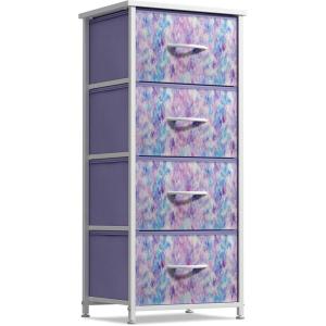 imageSorbus Fabric Dresser for Kids Bedroom  Chest of 6 Drawers Tall Storage Tower Clothing Organizer for Closet for Playroom for Nursery Steel Frame Fabric Bins  Wood Handle MultiPastelPurple Tiedye