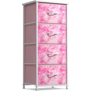 imageSorbus Fabric Dresser for Kids Bedroom  Chest of 6 Drawers Tall Storage Tower Clothing Organizer for Closet for Playroom for Nursery Steel Frame Fabric Bins  Wood Handle MultiPastelPink Tiedye