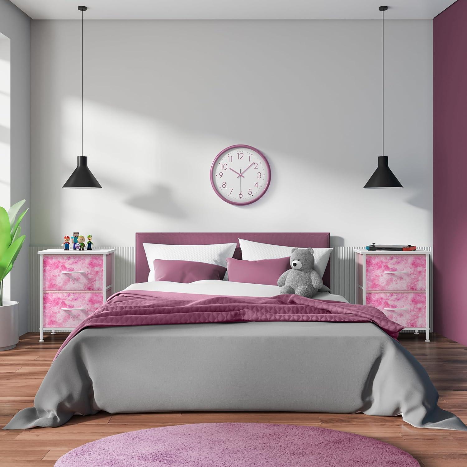 imageSorbus Nightstand with 2 Drawers  Kids Bedside Furniture End Table Night Stand  Steel Frame Wood Top ampamp Easy Pull Fabric Bins  Dresser ampamp Chest for Home Bedroom Accessories Office ampamp Dorm 2 PackPink Tiedye