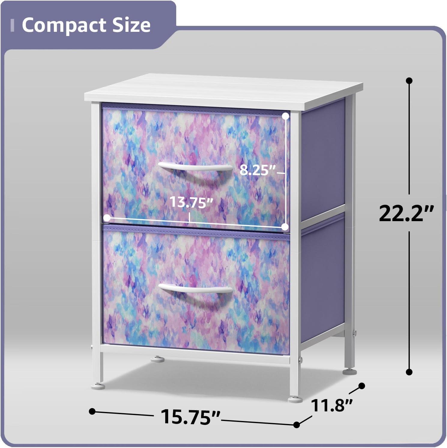 imageSorbus Nightstand with 2 Drawers  Kids Bedside Furniture End Table Night Stand  Steel Frame Wood Top ampamp Easy Pull Fabric Bins  Dresser ampamp Chest for Home Bedroom Accessories Office ampamp Dorm 2 PackPurple Tiedye