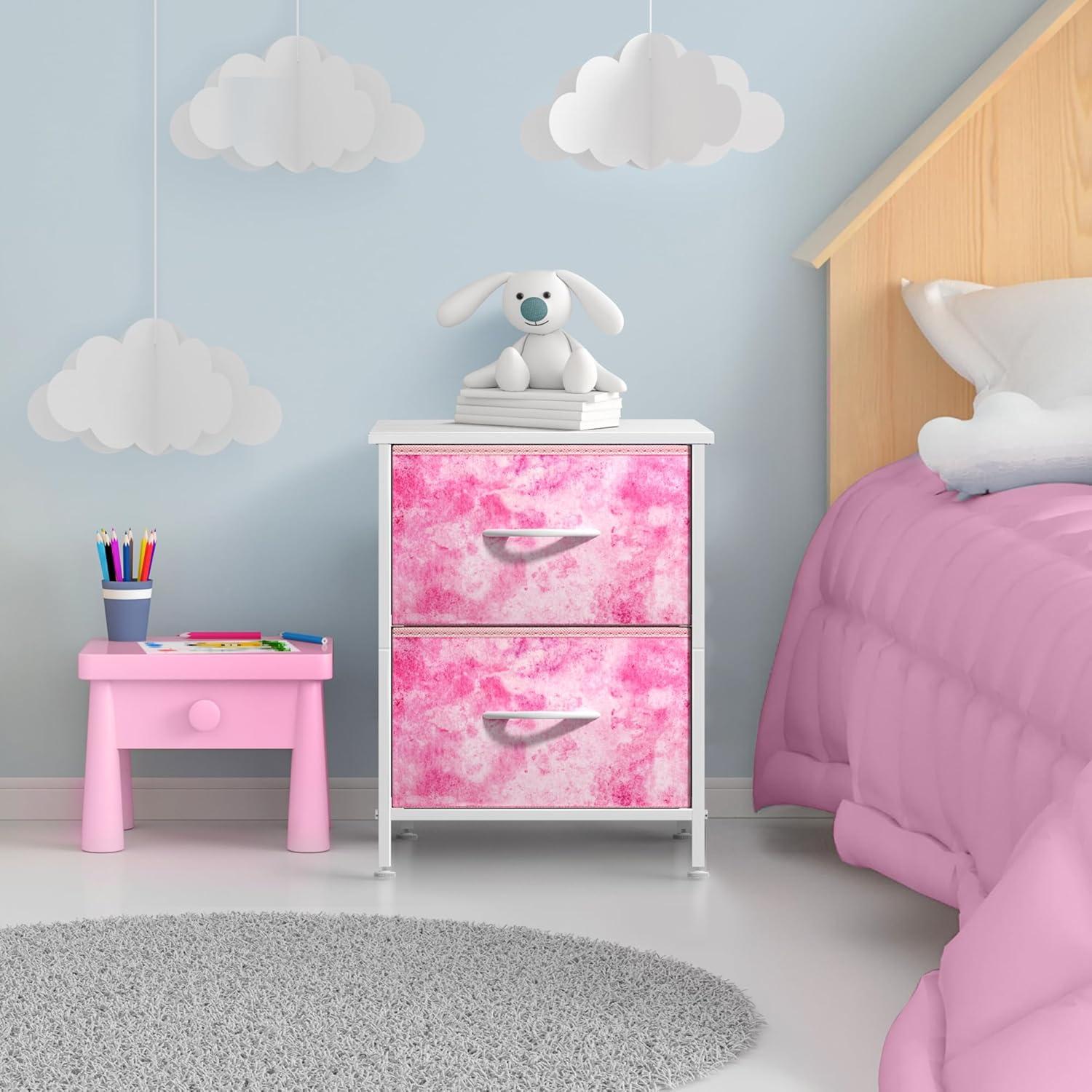imageSorbus Nightstand with 2 Drawers  Kids Bedside Furniture End Table Night Stand  Steel Frame Wood Top ampamp Easy Pull Fabric Bins  Dresser ampamp Chest for Home Bedroom Accessories Office ampamp Dorm 2 PackPink Tiedye
