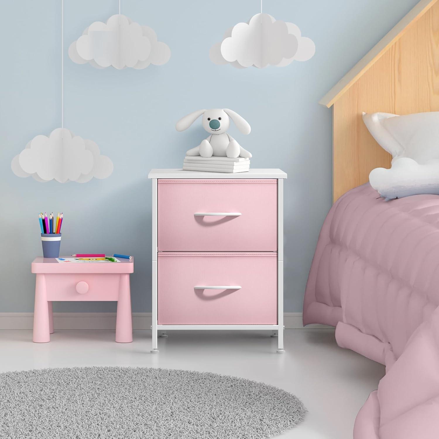 imageSorbus Nightstand with 2 Drawers  Kids Bedside Furniture End Table Night Stand  Steel Frame Wood Top ampamp Easy Pull Fabric Bins  Dresser ampamp Chest for Home Bedroom Accessories Office ampamp Dorm 2 PackPink