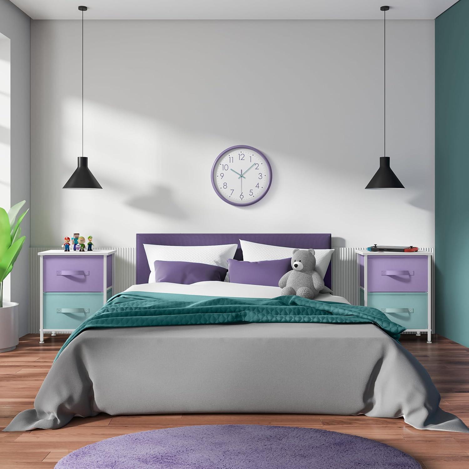imageSorbus Nightstand with 2 Drawers  Kids Bedside Furniture End Table Night Stand  Steel Frame Wood Top ampamp Easy Pull Fabric Bins  Dresser ampamp Chest for Home Bedroom Accessories Office ampamp Dorm 2 PackPurpleAqua