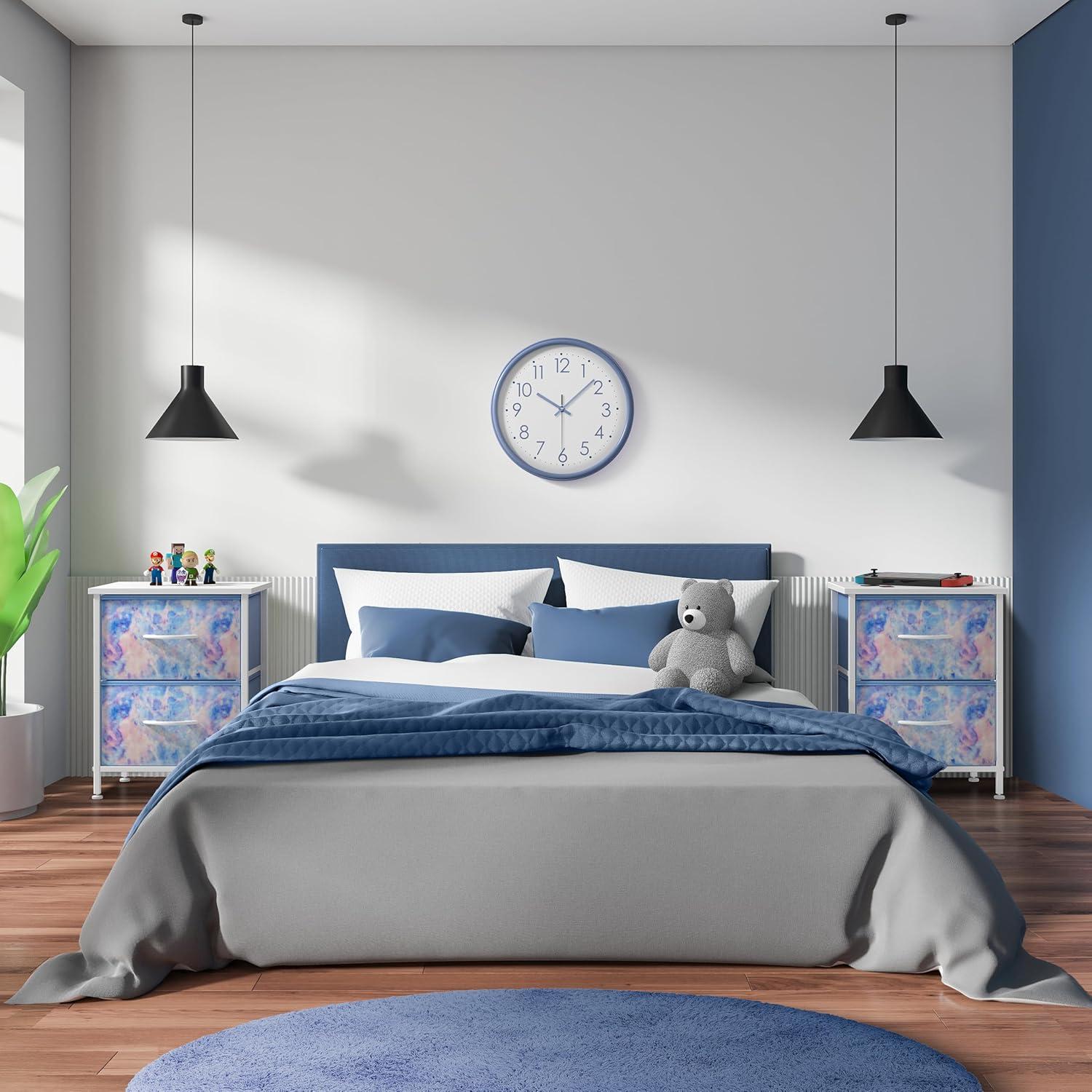 imageSorbus Nightstand with 2 Drawers  Kids Bedside Furniture End Table Night Stand  Steel Frame Wood Top ampamp Easy Pull Fabric Bins  Dresser ampamp Chest for Home Bedroom Accessories Office ampamp Dorm 2 PackBlue Tiedye