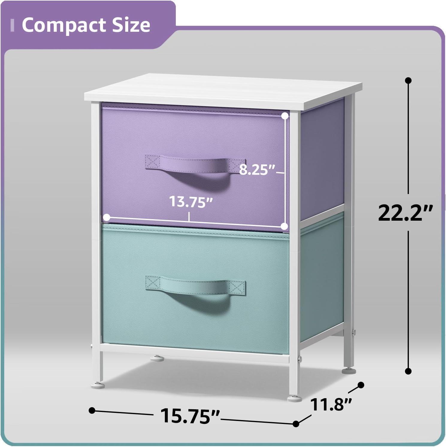 imageSorbus Nightstand with 2 Drawers  Kids Bedside Furniture End Table Night Stand  Steel Frame Wood Top ampamp Easy Pull Fabric Bins  Dresser ampamp Chest for Home Bedroom Accessories Office ampamp Dorm 2 PackPurpleAqua