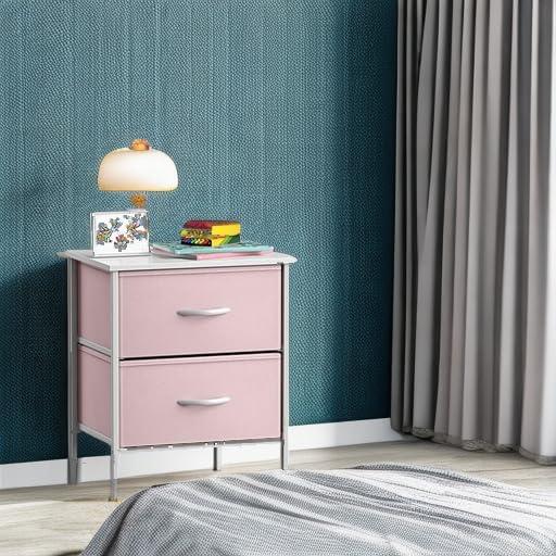 imageSorbus Nightstand with 2 Drawers  Kids Bedside Furniture End Table Night Stand  Steel Frame Wood Top ampamp Easy Pull Fabric Bins  Dresser ampamp Chest for Home Bedroom Accessories Office ampamp Dorm 2 PackPink
