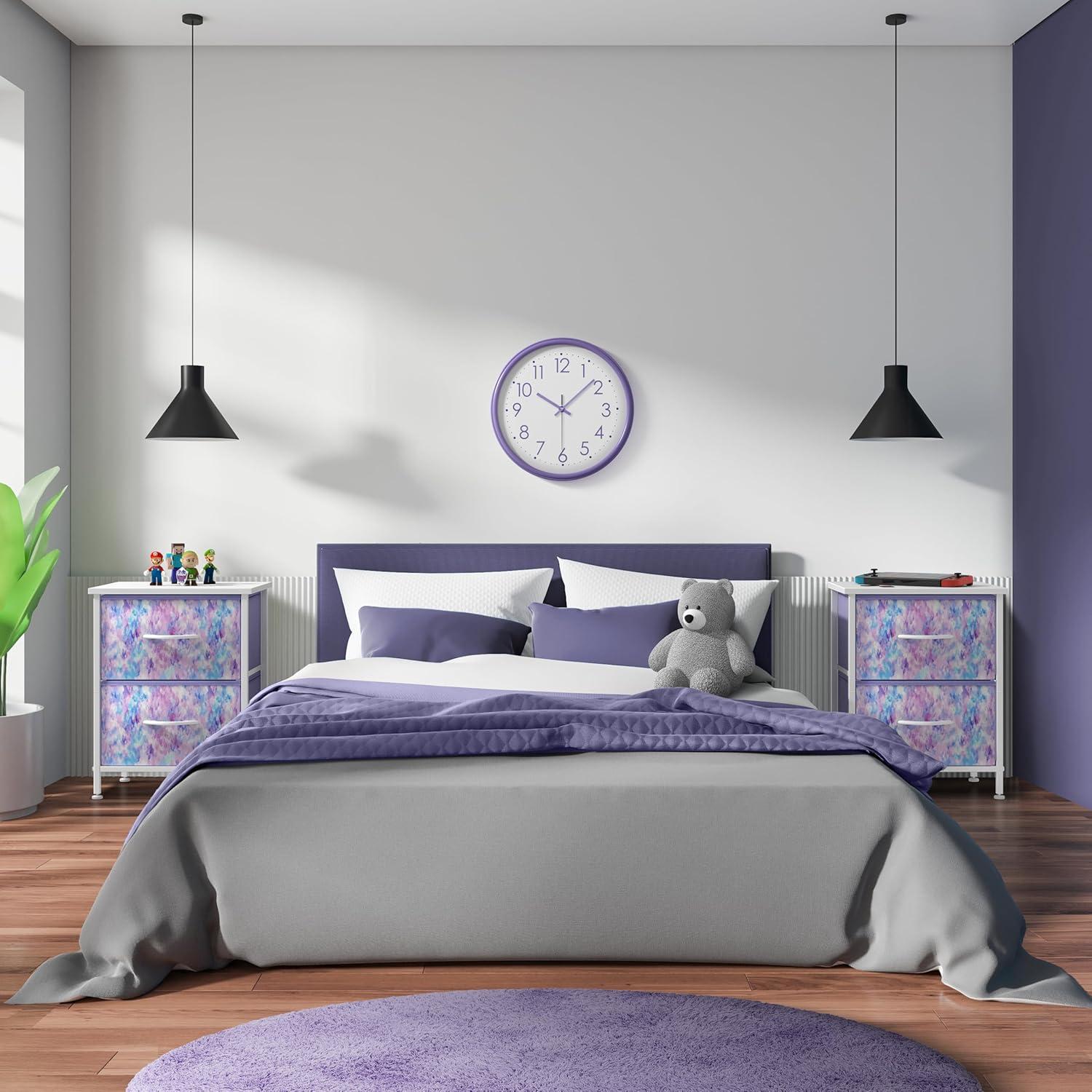 imageSorbus Nightstand with 2 Drawers  Kids Bedside Furniture End Table Night Stand  Steel Frame Wood Top ampamp Easy Pull Fabric Bins  Dresser ampamp Chest for Home Bedroom Accessories Office ampamp Dorm 2 PackPurple Tiedye