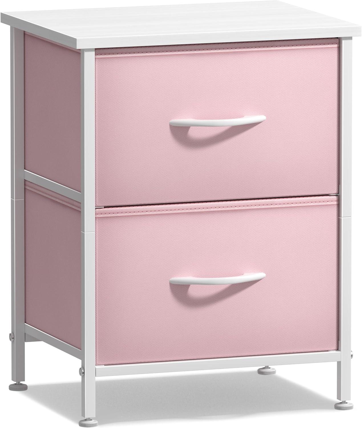 imageSorbus Nightstand with 2 Drawers  Kids Bedside Furniture End Table Night Stand  Steel Frame Wood Top ampamp Easy Pull Fabric Bins  Dresser ampamp Chest for Home Bedroom Accessories Office ampamp Dorm 2 PackPink