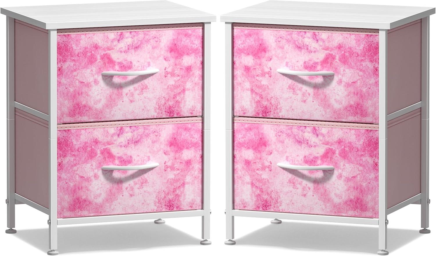 imageSorbus Nightstand with 2 Drawers  Kids Bedside Furniture End Table Night Stand  Steel Frame Wood Top ampamp Easy Pull Fabric Bins  Dresser ampamp Chest for Home Bedroom Accessories Office ampamp Dorm 2 PackPink Tiedye