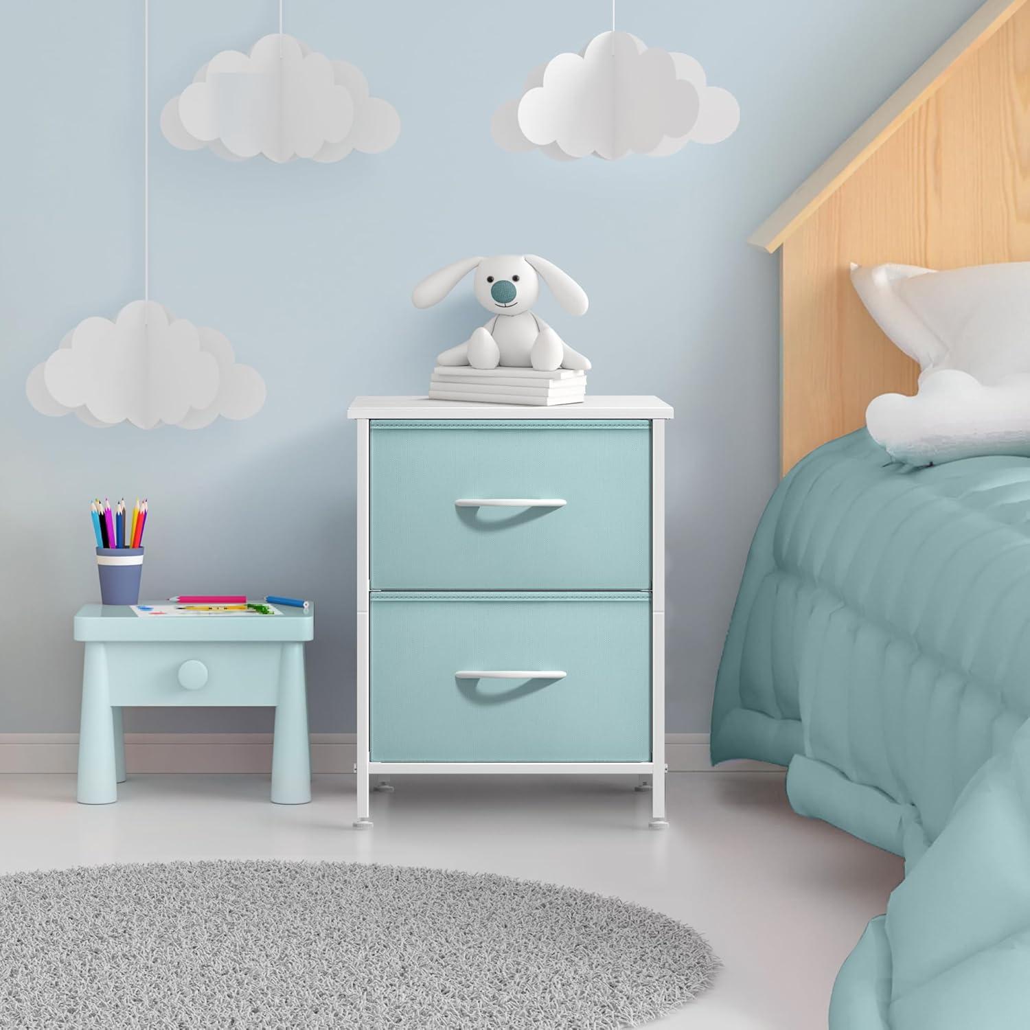 imageSorbus Nightstand with 2 Drawers  Kids Bedside Furniture End Table Night Stand  Steel Frame Wood Top ampamp Easy Pull Fabric Bins  Dresser ampamp Chest for Home Bedroom Accessories Office ampamp Dorm 2 PackAqua
