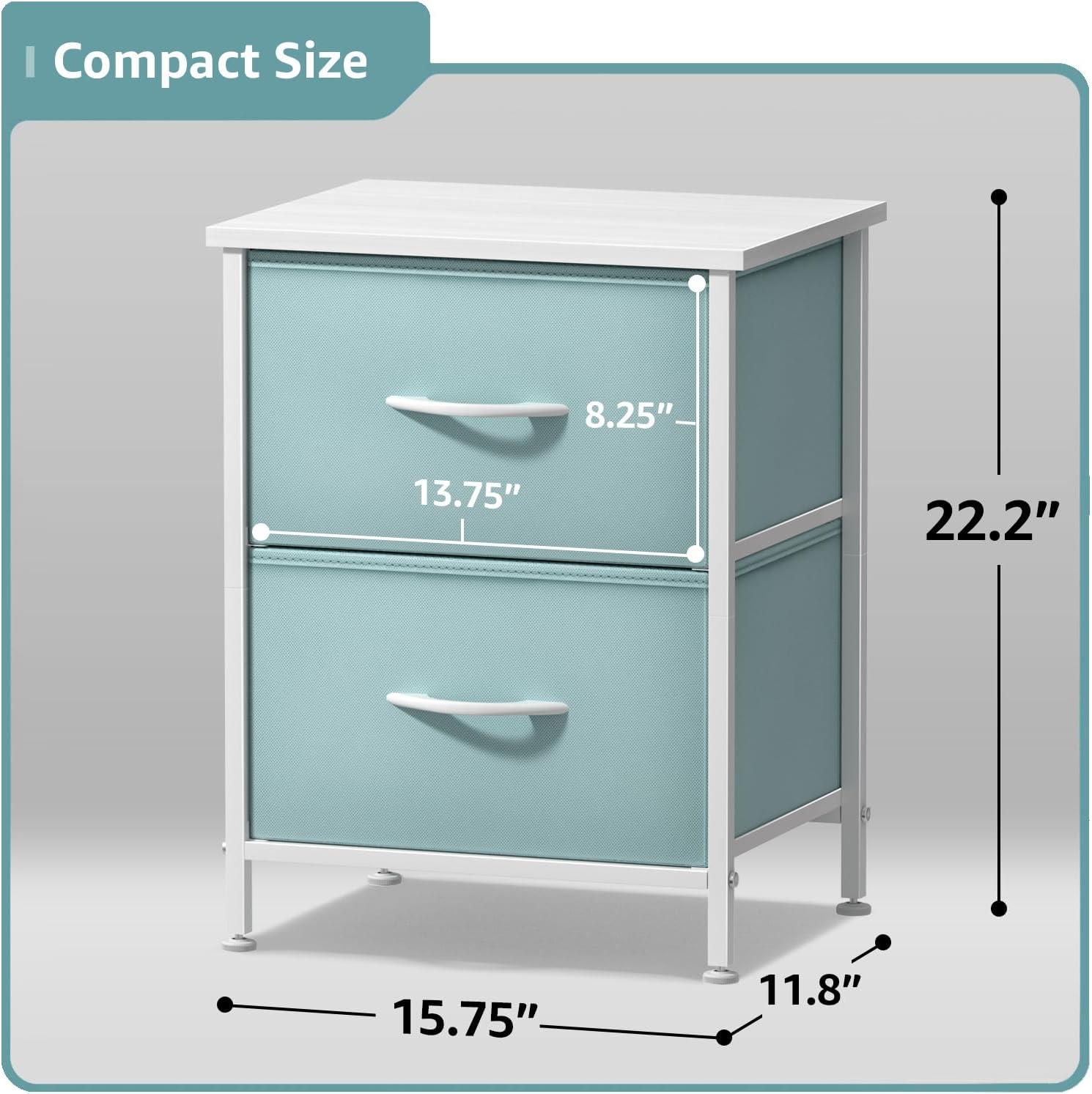 imageSorbus Nightstand with 2 Drawers  Kids Bedside Furniture End Table Night Stand  Steel Frame Wood Top ampamp Easy Pull Fabric Bins  Dresser ampamp Chest for Home Bedroom Accessories Office ampamp Dorm 2 PackAqua
