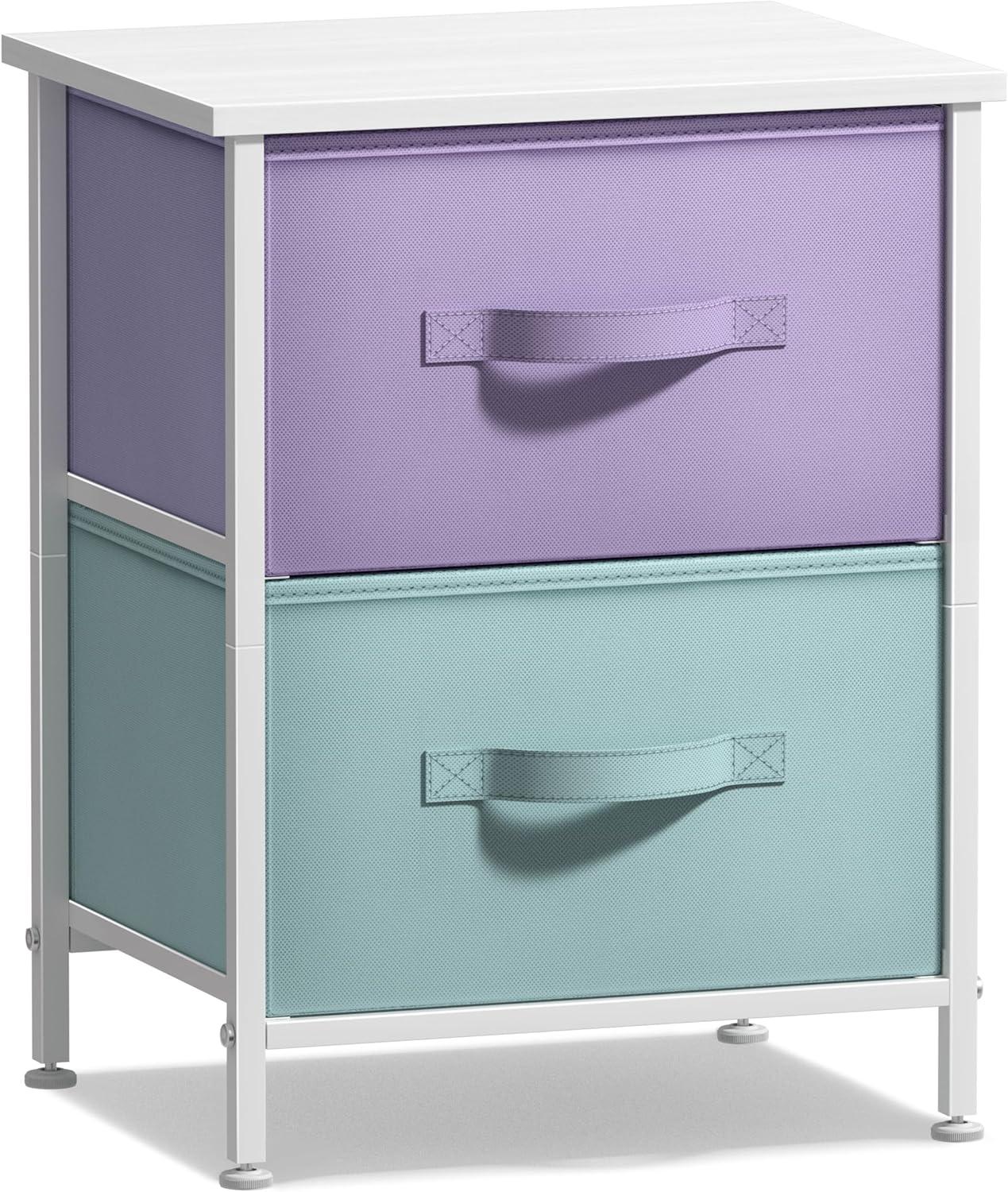 imageSorbus Nightstand with 2 Drawers  Kids Bedside Furniture End Table Night Stand  Steel Frame Wood Top ampamp Easy Pull Fabric Bins  Dresser ampamp Chest for Home Bedroom Accessories Office ampamp Dorm 2 PackPurpleAqua