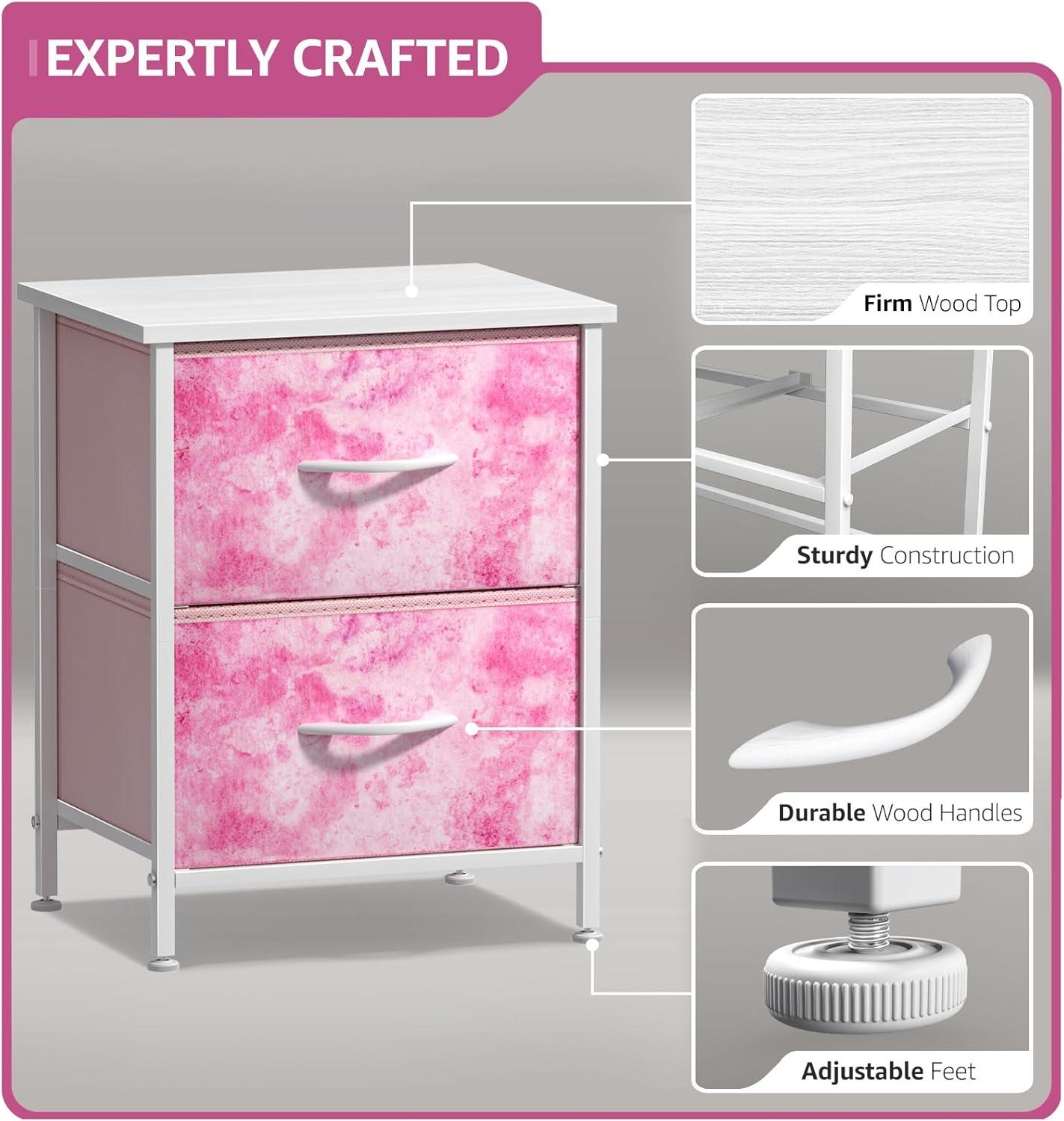 imageSorbus Nightstand with 2 Drawers  Kids Bedside Furniture End Table Night Stand  Steel Frame Wood Top ampamp Easy Pull Fabric Bins  Dresser ampamp Chest for Home Bedroom Accessories Office ampamp Dorm 2 PackPink Tiedye