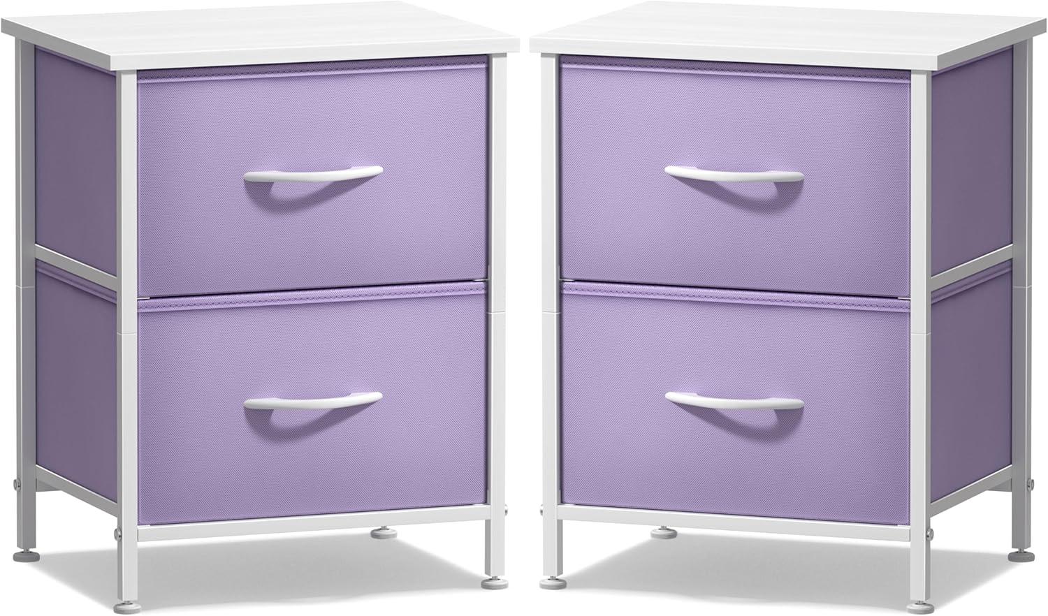 imageSorbus Nightstand with 2 Drawers  Kids Bedside Furniture End Table Night Stand  Steel Frame Wood Top ampamp Easy Pull Fabric Bins  Dresser ampamp Chest for Home Bedroom Accessories Office ampamp Dorm 2 PackPurple