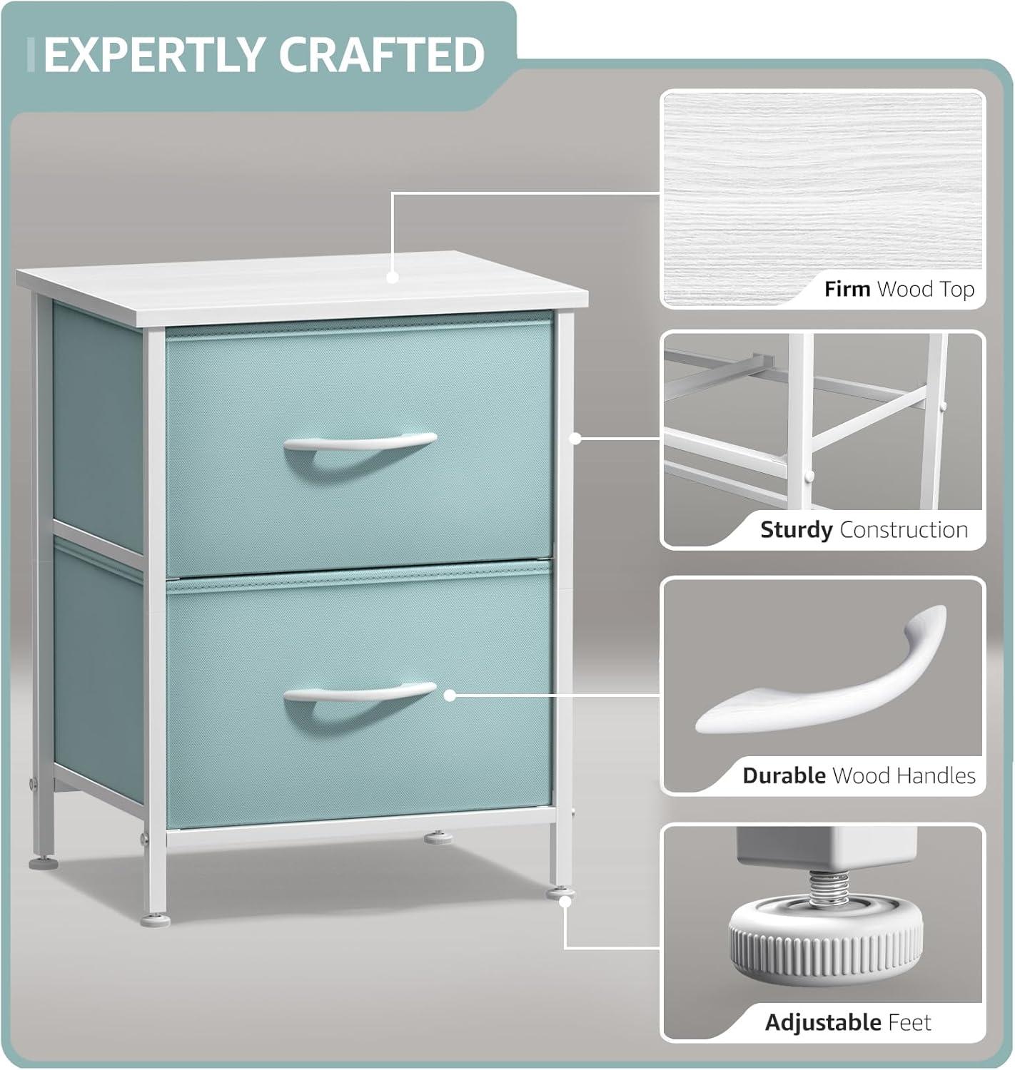 imageSorbus Nightstand with 2 Drawers  Kids Bedside Furniture End Table Night Stand  Steel Frame Wood Top ampamp Easy Pull Fabric Bins  Dresser ampamp Chest for Home Bedroom Accessories Office ampamp Dorm 2 PackAqua