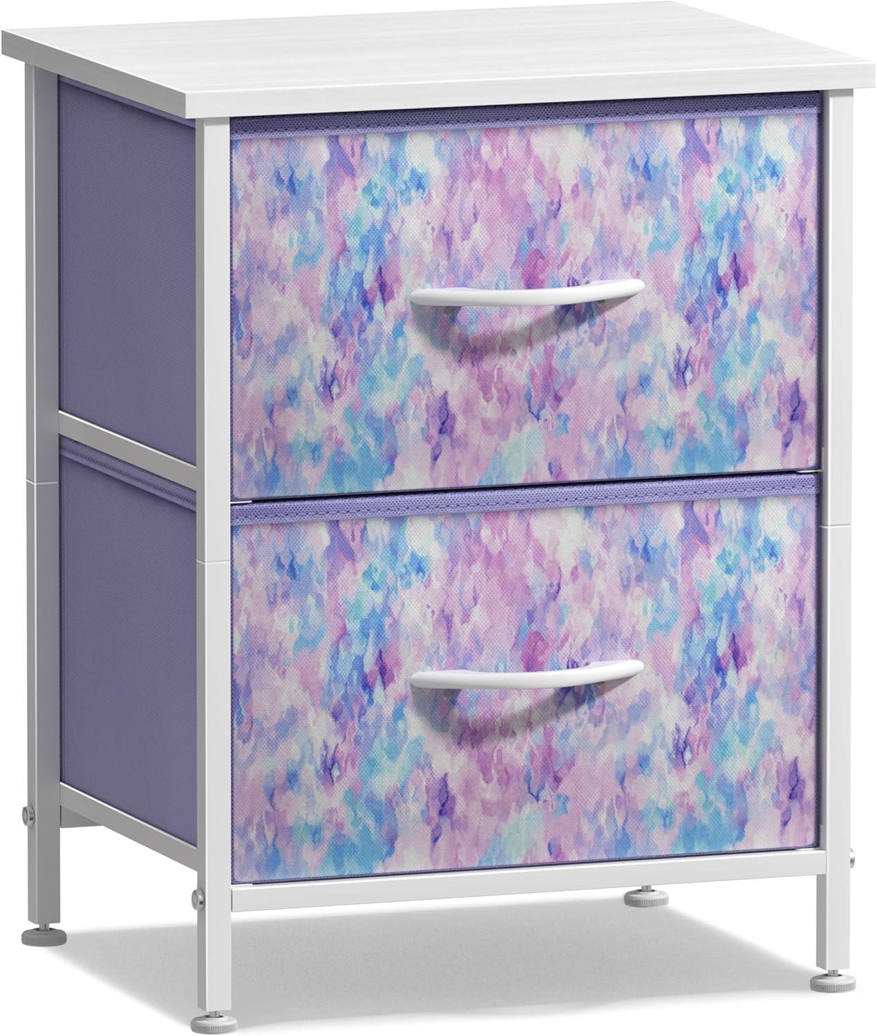 imageSorbus Nightstand with 2 Drawers  Kids Bedside Furniture End Table Night Stand  Steel Frame Wood Top ampamp Easy Pull Fabric Bins  Dresser ampamp Chest for Home Bedroom Accessories Office ampamp Dorm 2 PackPurple Tiedye