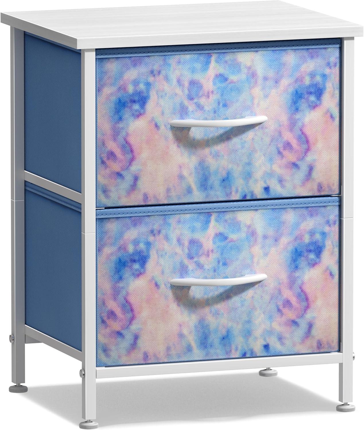 imageSorbus Nightstand with 2 Drawers  Kids Bedside Furniture End Table Night Stand  Steel Frame Wood Top ampamp Easy Pull Fabric Bins  Dresser ampamp Chest for Home Bedroom Accessories Office ampamp Dorm 2 PackBlue Tiedye