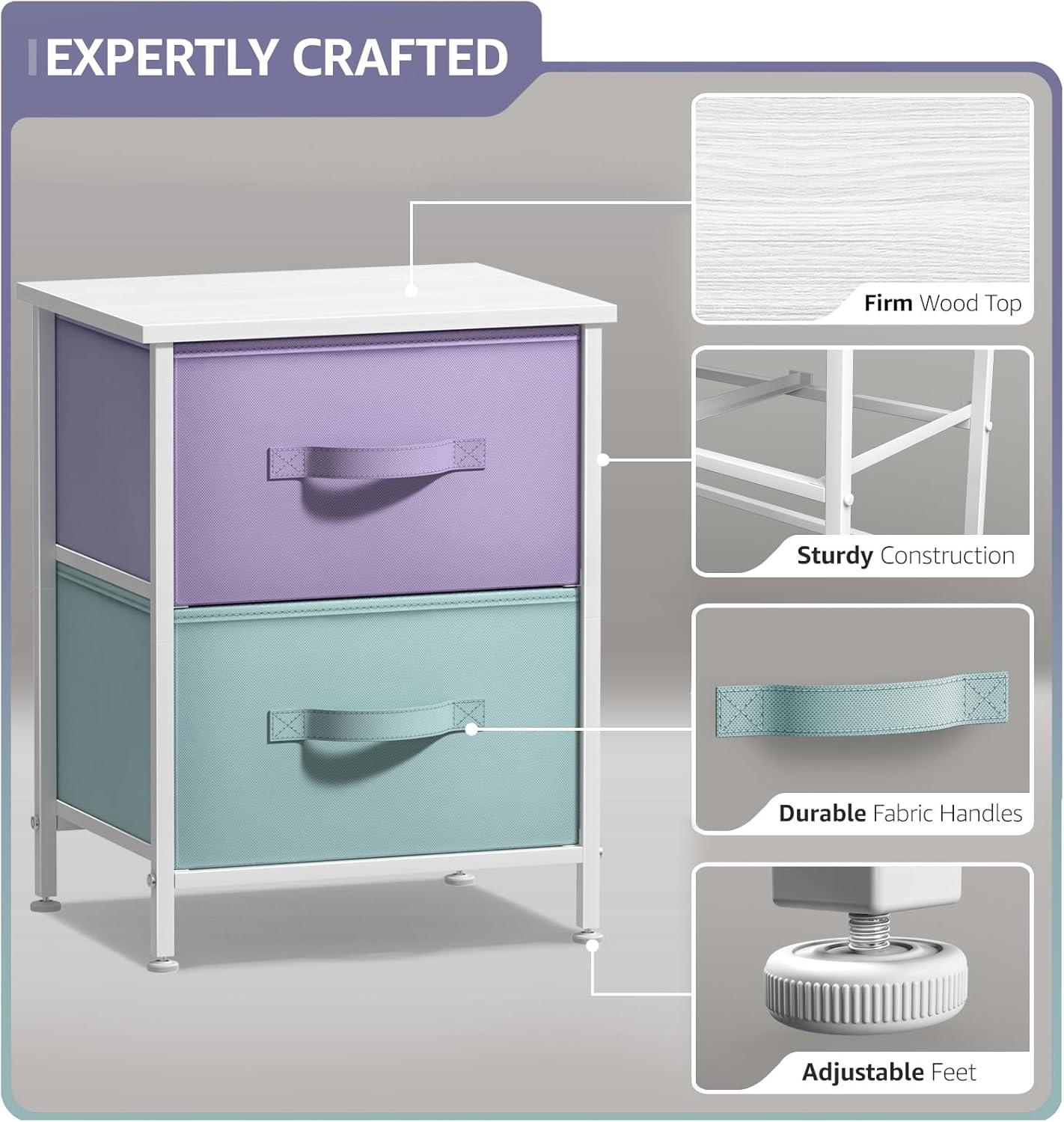 imageSorbus Nightstand with 2 Drawers  Kids Bedside Furniture End Table Night Stand  Steel Frame Wood Top ampamp Easy Pull Fabric Bins  Dresser ampamp Chest for Home Bedroom Accessories Office ampamp Dorm 2 PackPurpleAqua