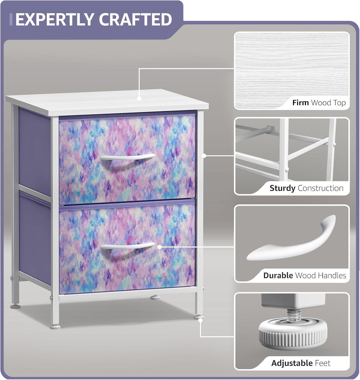 imageSorbus Nightstand with 2 Drawers  Kids Bedside Furniture End Table Night Stand  Steel Frame Wood Top ampamp Easy Pull Fabric Bins  Dresser ampamp Chest for Home Bedroom Accessories Office ampamp Dorm 2 PackPurple Tiedye