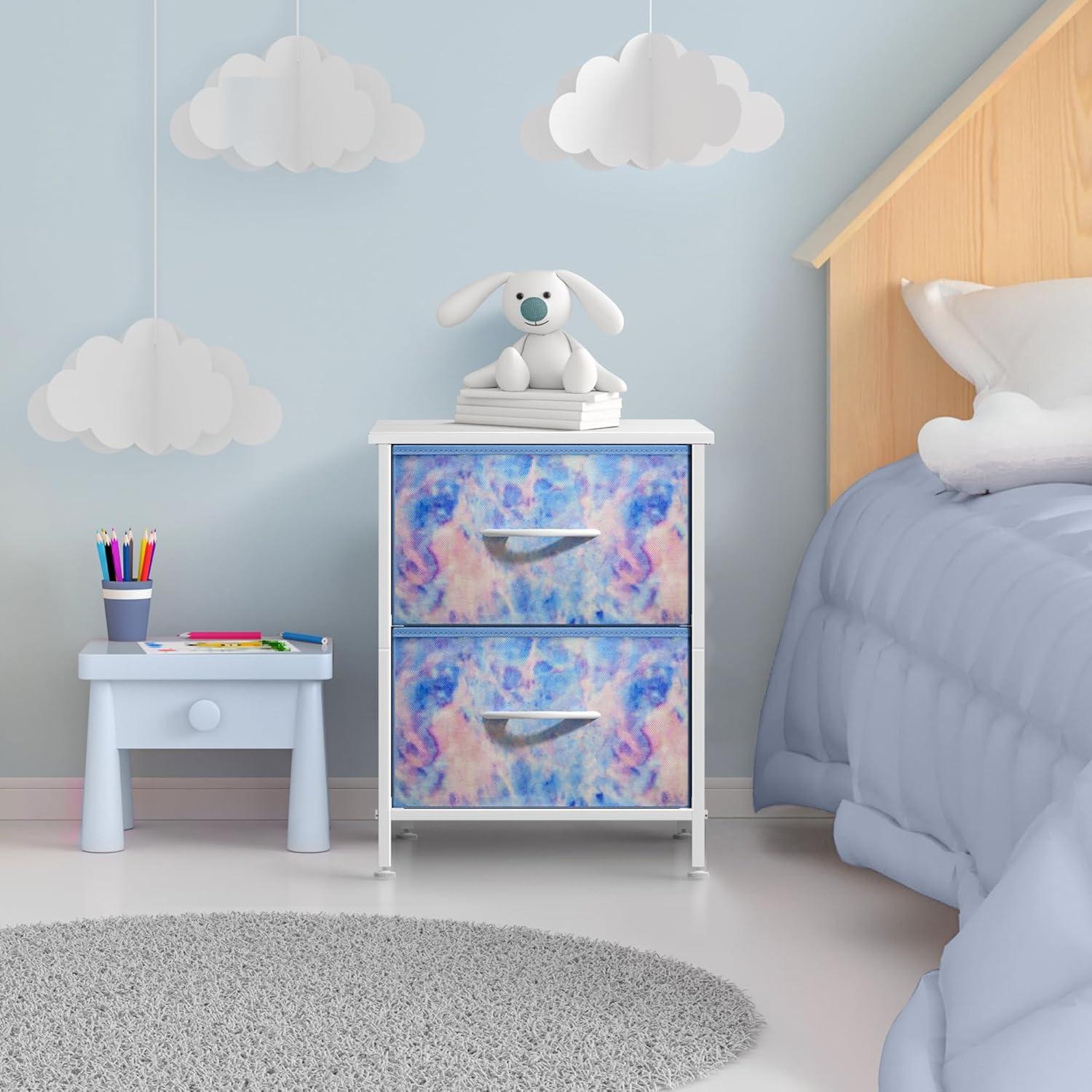 imageSorbus Nightstand with 2 Drawers  Kids Bedside Furniture End Table Night Stand  Steel Frame Wood Top ampamp Easy Pull Fabric Bins  Dresser ampamp Chest for Home Bedroom Accessories Office ampamp Dorm 2 PackBlue Tiedye