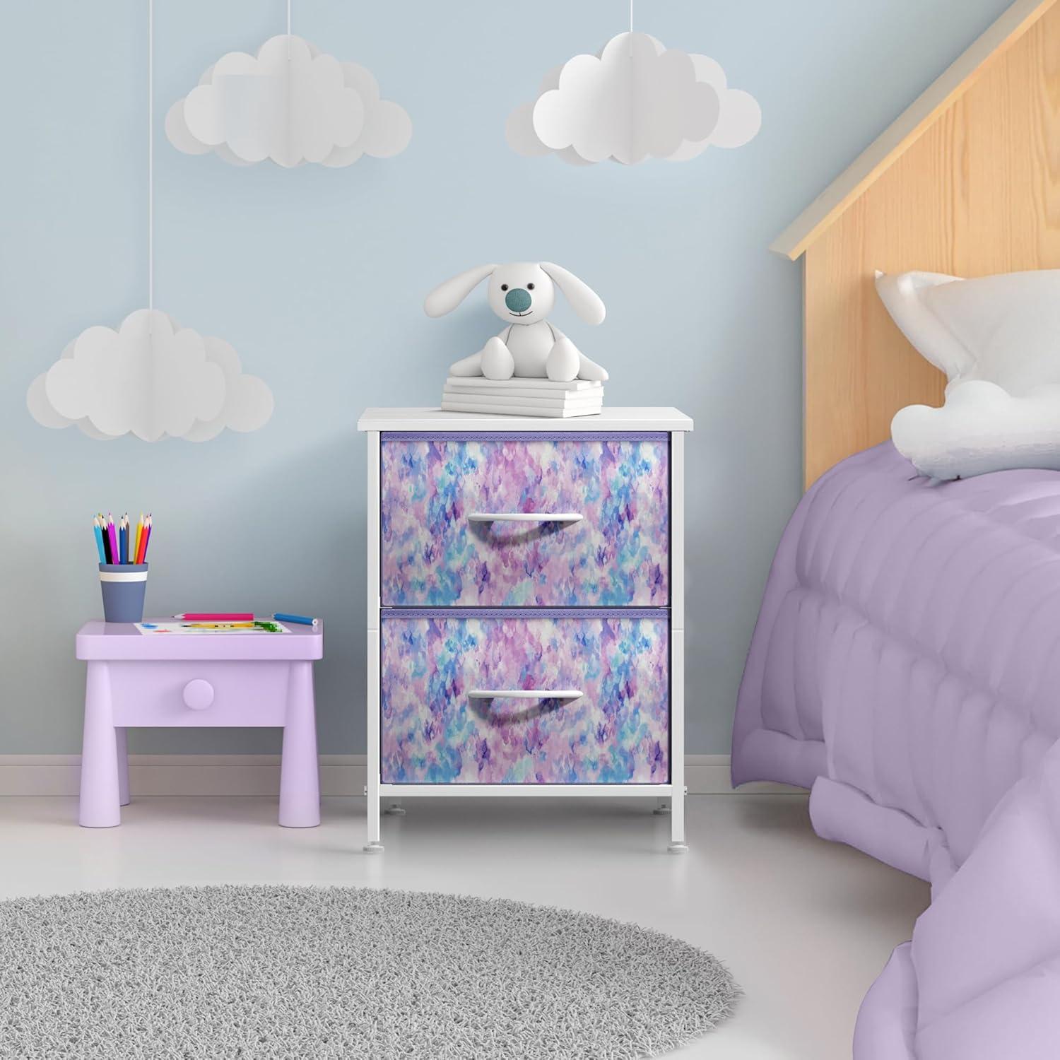 imageSorbus Nightstand with 2 Drawers  Kids Bedside Furniture End Table Night Stand  Steel Frame Wood Top ampamp Easy Pull Fabric Bins  Dresser ampamp Chest for Home Bedroom Accessories Office ampamp Dorm 2 PackPurple Tiedye