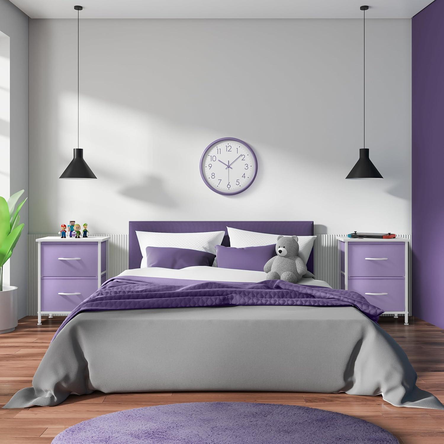 imageSorbus Nightstand with 2 Drawers  Kids Bedside Furniture End Table Night Stand  Steel Frame Wood Top ampamp Easy Pull Fabric Bins  Dresser ampamp Chest for Home Bedroom Accessories Office ampamp Dorm 2 PackPurple