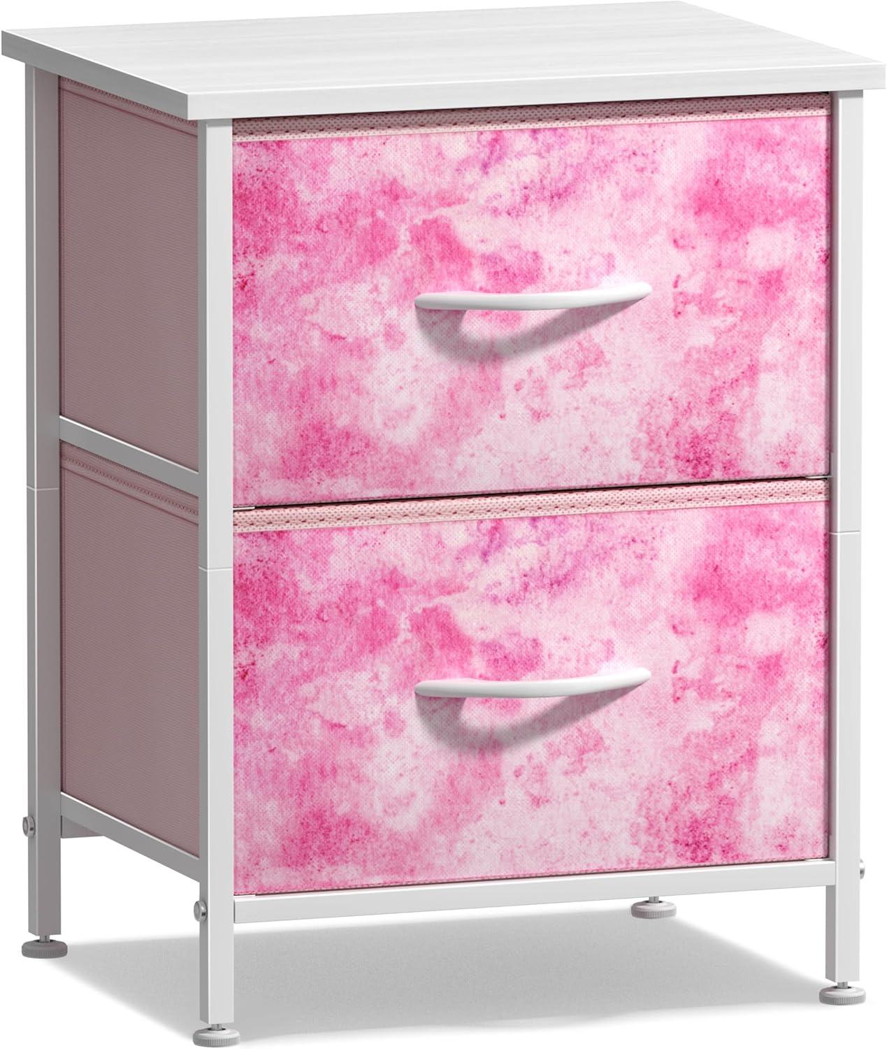 imageSorbus Nightstand with 2 Drawers  Kids Bedside Furniture End Table Night Stand  Steel Frame Wood Top ampamp Easy Pull Fabric Bins  Dresser ampamp Chest for Home Bedroom Accessories Office ampamp Dorm 2 PackPink Tiedye