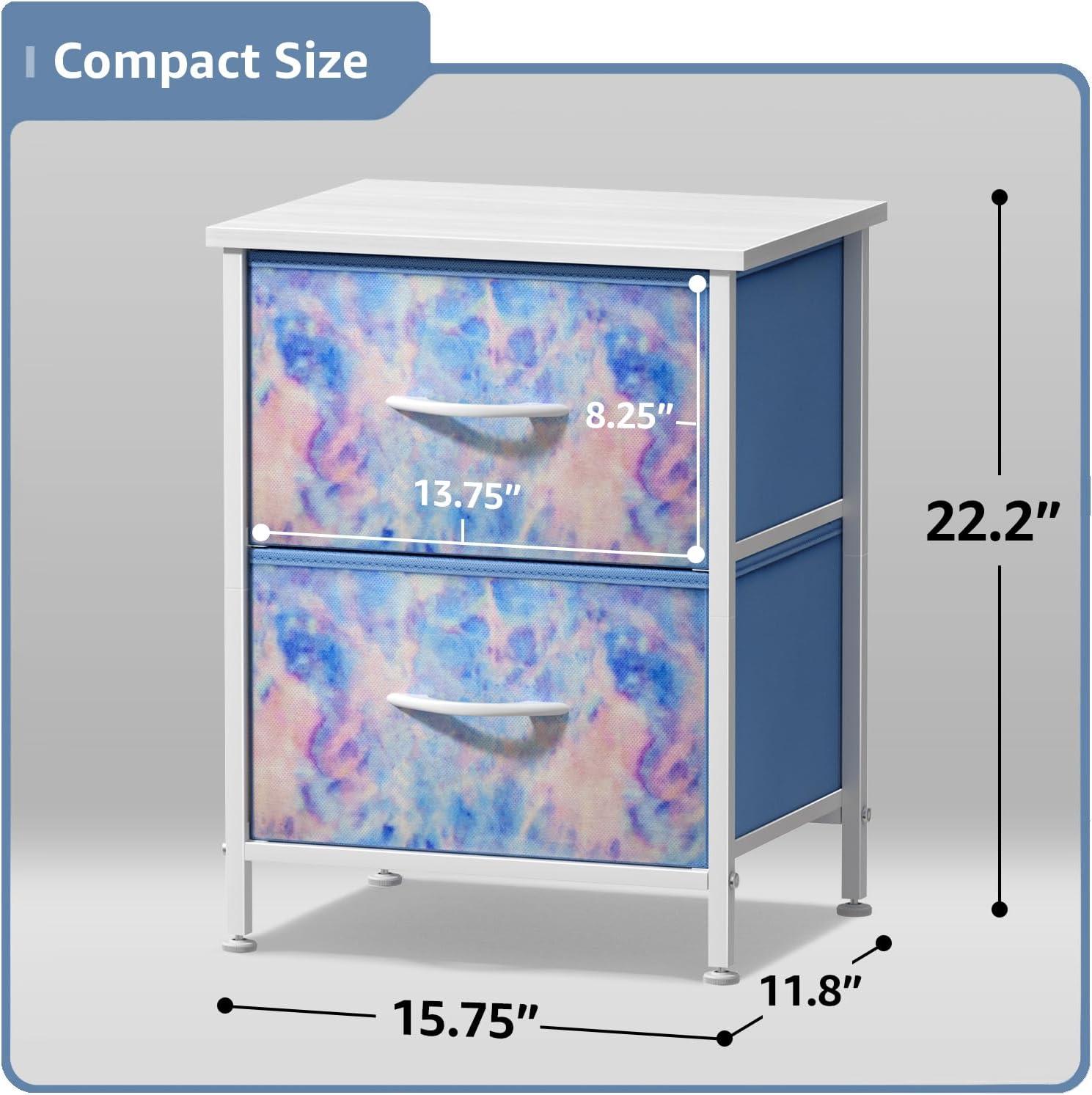 imageSorbus Nightstand with 2 Drawers  Kids Bedside Furniture End Table Night Stand  Steel Frame Wood Top ampamp Easy Pull Fabric Bins  Dresser ampamp Chest for Home Bedroom Accessories Office ampamp Dorm 2 PackBlue Tiedye