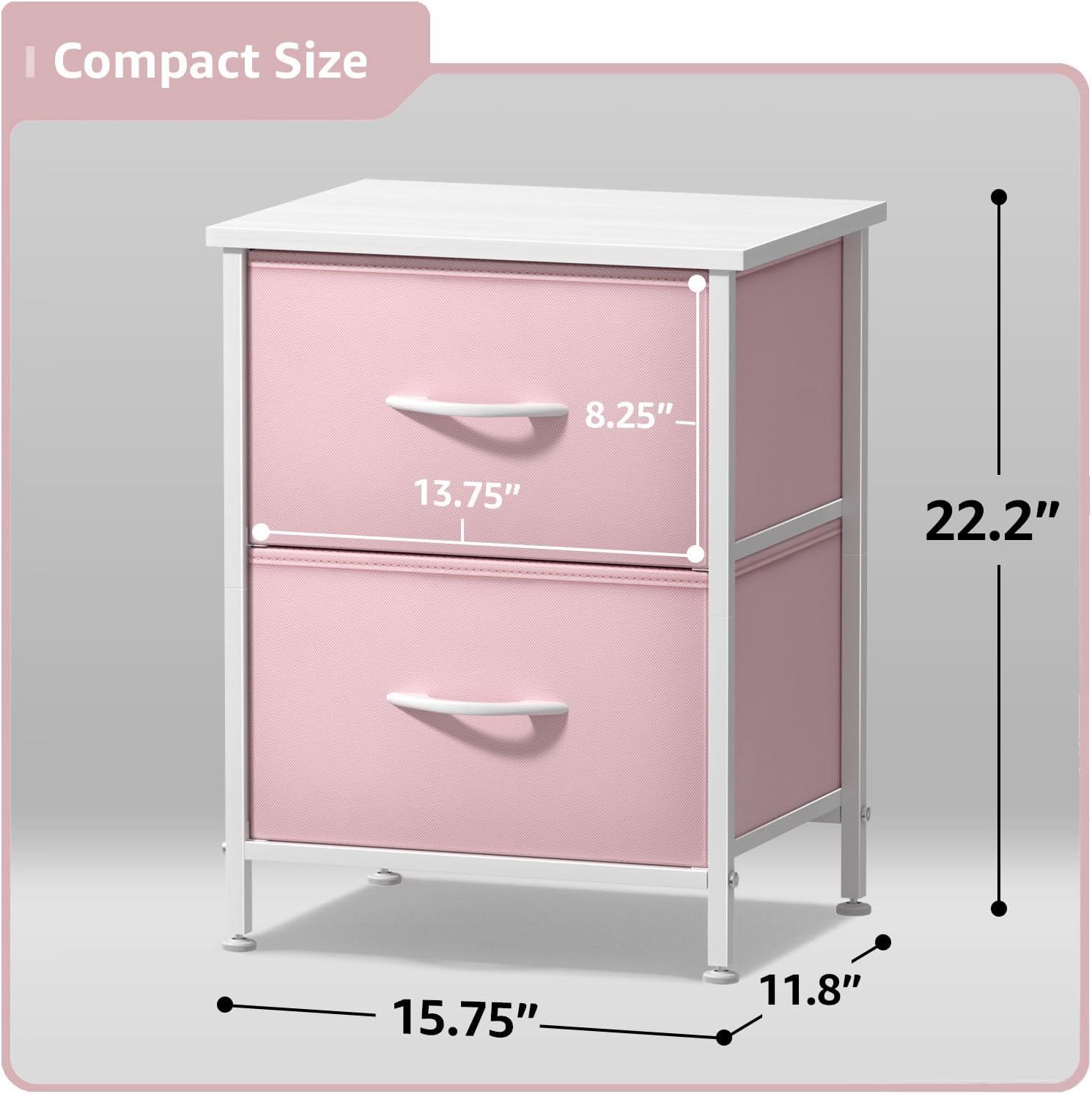 imageSorbus Nightstand with 2 Drawers  Kids Bedside Furniture End Table Night Stand  Steel Frame Wood Top ampamp Easy Pull Fabric Bins  Dresser ampamp Chest for Home Bedroom Accessories Office ampamp Dorm 2 PackPink