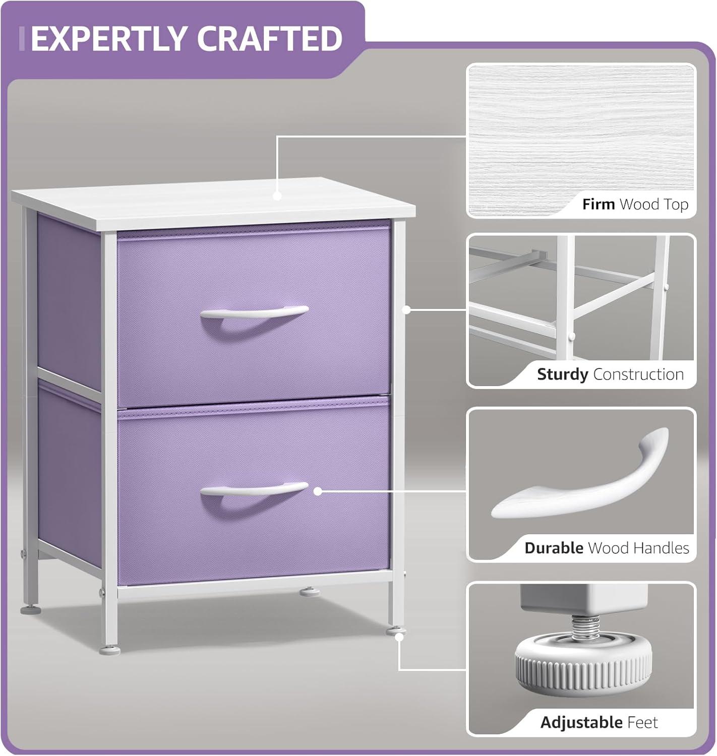 imageSorbus Nightstand with 2 Drawers  Kids Bedside Furniture End Table Night Stand  Steel Frame Wood Top ampamp Easy Pull Fabric Bins  Dresser ampamp Chest for Home Bedroom Accessories Office ampamp Dorm 2 PackPurple