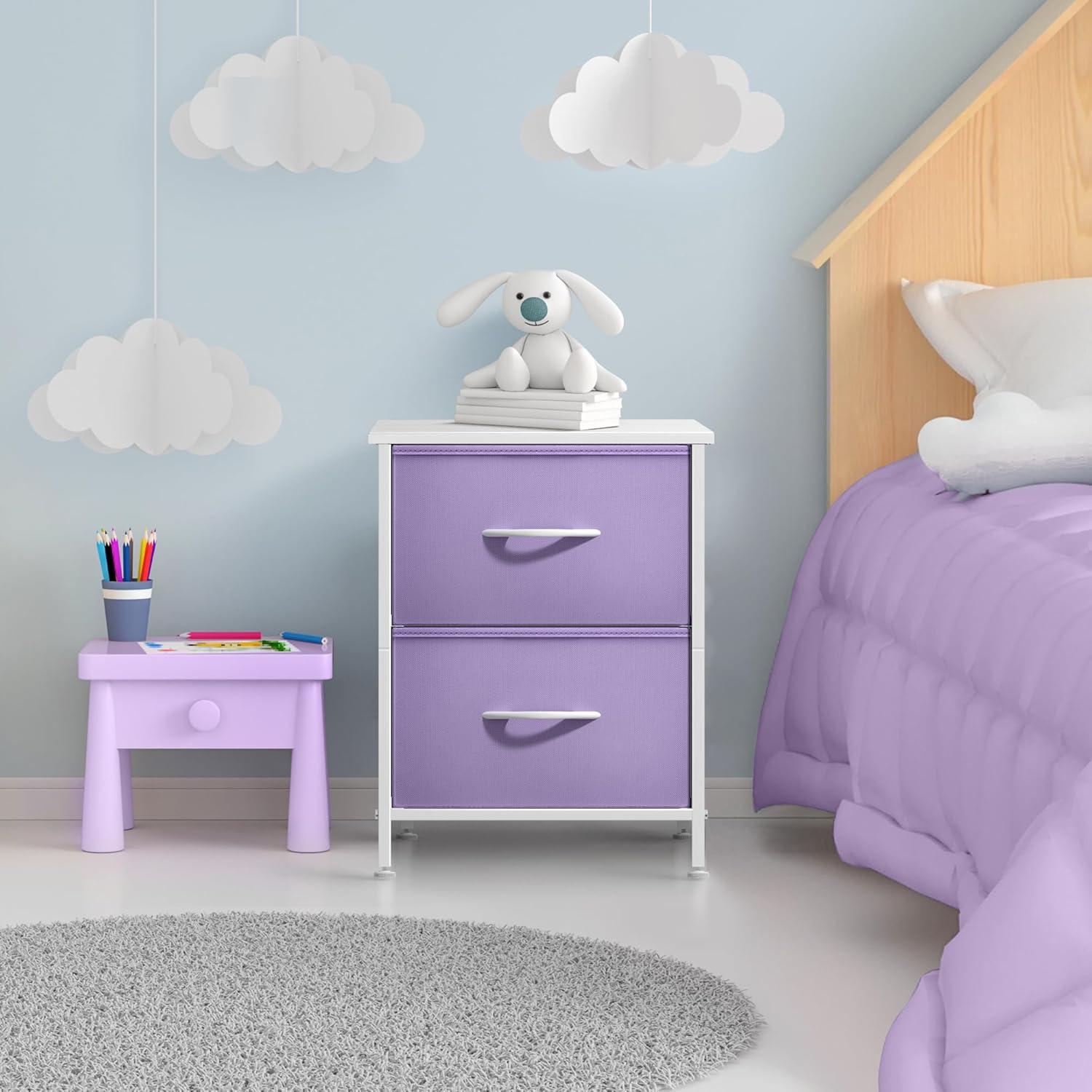 imageSorbus Nightstand with 2 Drawers  Kids Bedside Furniture End Table Night Stand  Steel Frame Wood Top ampamp Easy Pull Fabric Bins  Dresser ampamp Chest for Home Bedroom Accessories Office ampamp Dorm 2 PackPurple