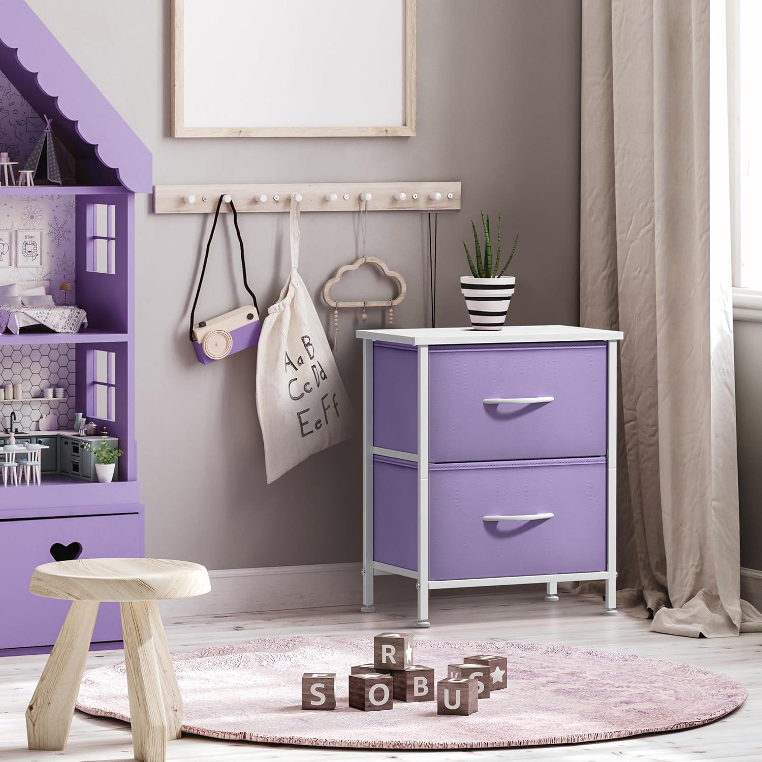 imageSorbus Nightstand with 2 Drawers  Kids Bedside Furniture End Table Night Stand  Steel Frame Wood Top ampamp Easy Pull Fabric Bins  Dresser ampamp Chest for Home Bedroom Accessories Office ampamp Dorm 2 PackPurple