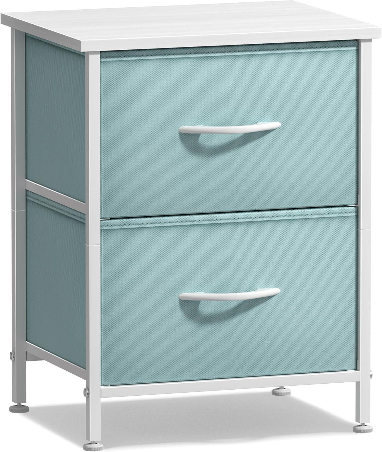 imageSorbus Nightstand with 2 Drawers  Kids Bedside Furniture End Table Night Stand  Steel Frame Wood Top ampamp Easy Pull Fabric Bins  Dresser ampamp Chest for Home Bedroom Accessories Office ampamp Dorm 2 PackAqua