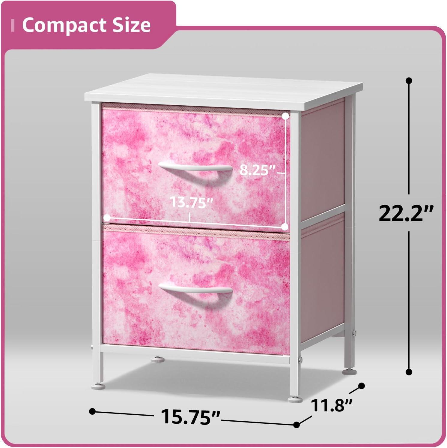 imageSorbus Nightstand with 2 Drawers  Kids Bedside Furniture End Table Night Stand  Steel Frame Wood Top ampamp Easy Pull Fabric Bins  Dresser ampamp Chest for Home Bedroom Accessories Office ampamp Dorm 2 PackPink Tiedye