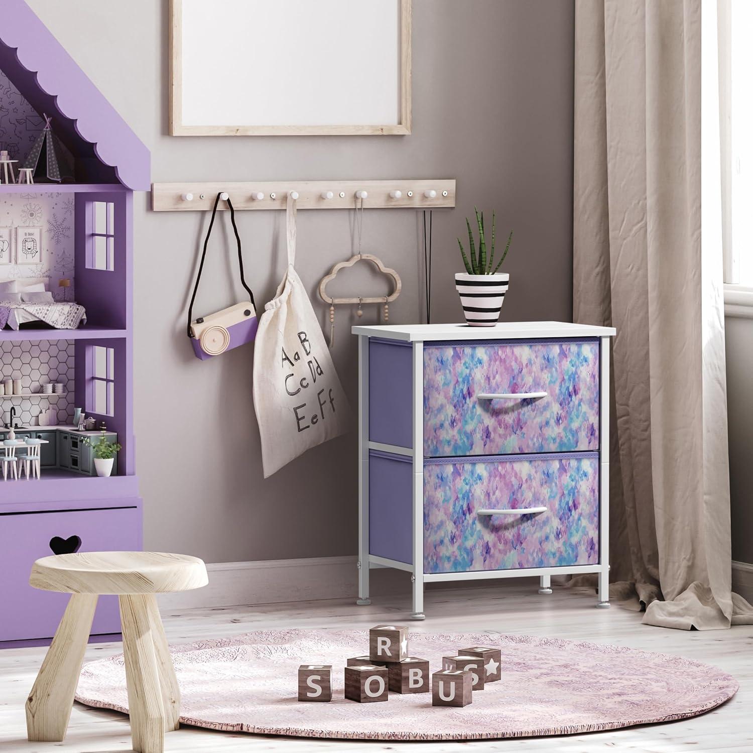imageSorbus Nightstand with 2 Drawers  Kids Bedside Furniture End Table Night Stand  Steel Frame Wood Top ampamp Easy Pull Fabric Bins  Dresser ampamp Chest for Home Bedroom Accessories Office ampamp Dorm 2 PackPurple Tiedye