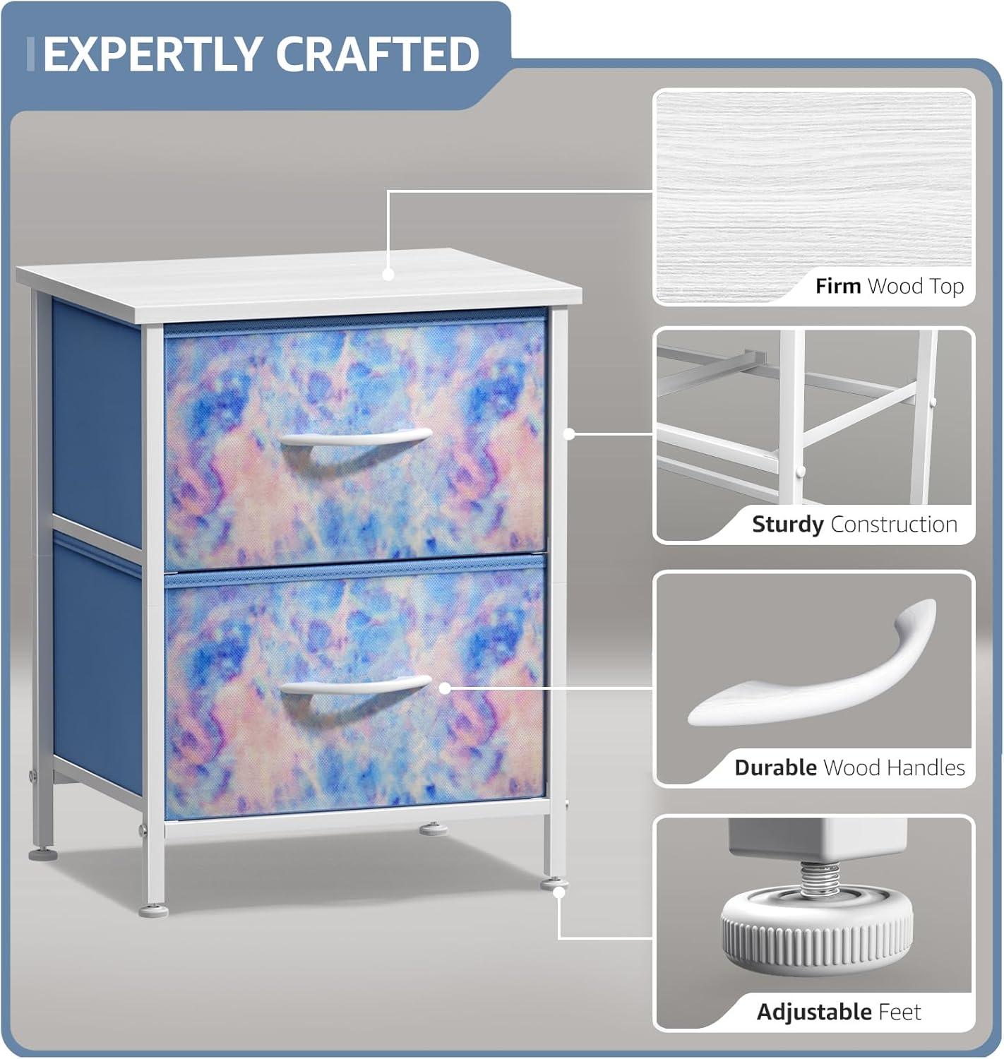 imageSorbus Nightstand with 2 Drawers  Kids Bedside Furniture End Table Night Stand  Steel Frame Wood Top ampamp Easy Pull Fabric Bins  Dresser ampamp Chest for Home Bedroom Accessories Office ampamp Dorm 2 PackBlue Tiedye