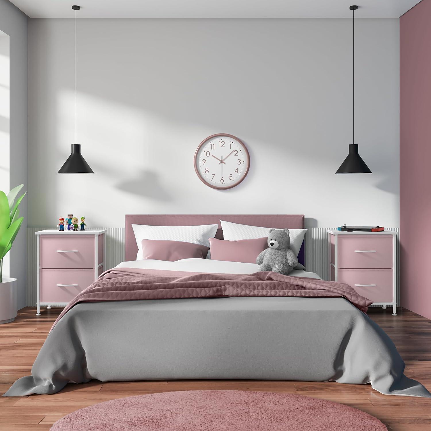 imageSorbus Nightstand with 2 Drawers  Kids Bedside Furniture End Table Night Stand  Steel Frame Wood Top ampamp Easy Pull Fabric Bins  Dresser ampamp Chest for Home Bedroom Accessories Office ampamp Dorm 2 PackPink