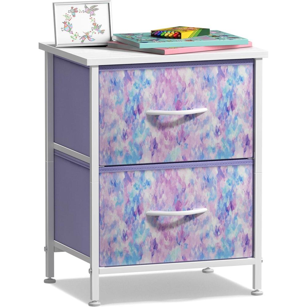 imageSorbus Nightstand with 2 Drawers  Kids Bedside Furniture End Table Night Stand  Steel Frame Wood Top ampamp Easy Pull Fabric Bins  Dresser ampamp Chest for Home Bedroom Accessories Office ampamp Dorm 2 PackPurple Tiedye