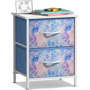 imageSorbus Nightstand with 2 Drawers  Kids Bedside Furniture End Table Night Stand  Steel Frame Wood Top ampamp Easy Pull Fabric Bins  Dresser ampamp Chest for Home Bedroom Accessories Office ampamp Dorm 2 PackBlue Tiedye