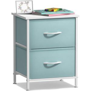 imageSorbus Nightstand with 2 Drawers  Kids Bedside Furniture End Table Night Stand  Steel Frame Wood Top ampamp Easy Pull Fabric Bins  Dresser ampamp Chest for Home Bedroom Accessories Office ampamp Dorm 2 PackAqua
