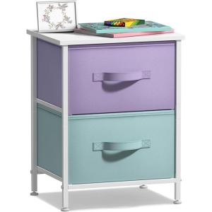 imageSorbus Nightstand with 2 Drawers  Kids Bedside Furniture End Table Night Stand  Steel Frame Wood Top ampamp Easy Pull Fabric Bins  Dresser ampamp Chest for Home Bedroom Accessories Office ampamp Dorm 2 PackPurpleAqua