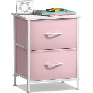 imageSorbus Nightstand with 2 Drawers  Kids Bedside Furniture End Table Night Stand  Steel Frame Wood Top ampamp Easy Pull Fabric Bins  Dresser ampamp Chest for Home Bedroom Accessories Office ampamp Dorm 2 PackPink