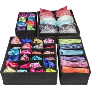 imageSorbus Set of 4 Foldable Drawer Dividers Storage Boxes Closet Organizers Under Bed Organizer BlackBlack