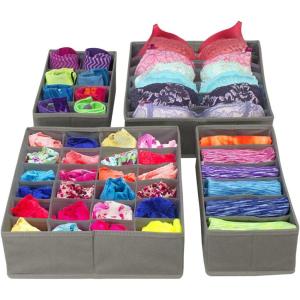 imageSorbus Set of 4 Foldable Drawer Dividers Storage Boxes Closet Organizers Under Bed Organizer BlackGray