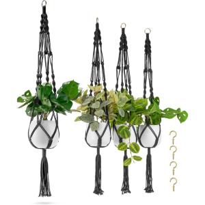 imageSorbus Macrame Plant Hanger 6 Pack Indoor Outdoor Hanging Plant Pots Cotton Rope Elegant for Home Patio Garden BlackBlack
