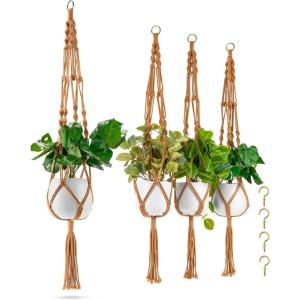 imageSorbus Macrame Plant Hanger 6 Pack Indoor Outdoor Hanging Plant Pots Cotton Rope Elegant for Home Patio Garden BlackBrown