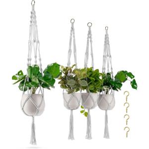 imageSorbus Macrame Plant Hanger 6 Pack Indoor Outdoor Hanging Plant Pots Cotton Rope Elegant for Home Patio Garden BlackWhite